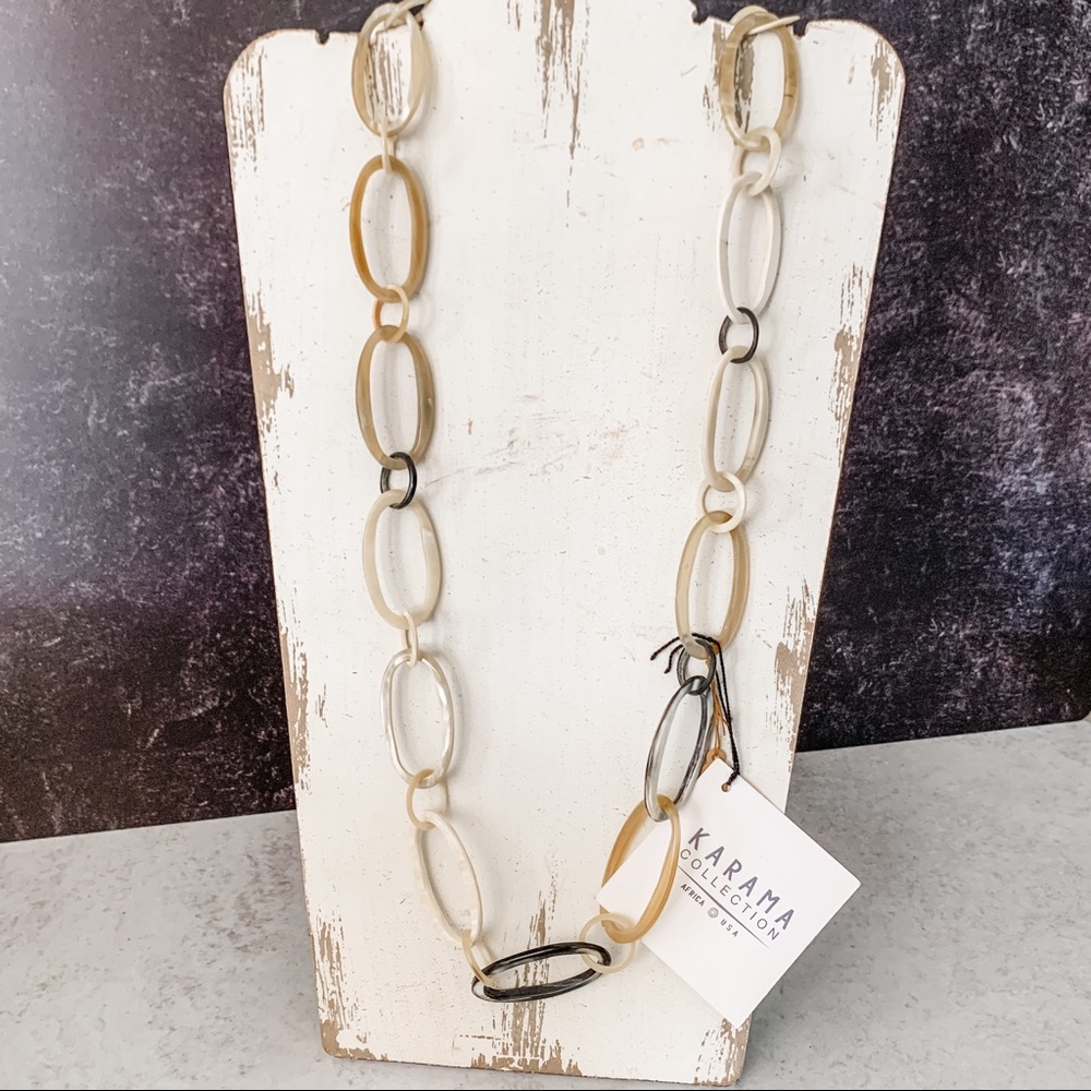 NWT Karama Collection Cow Horn Necklace Natural 28”